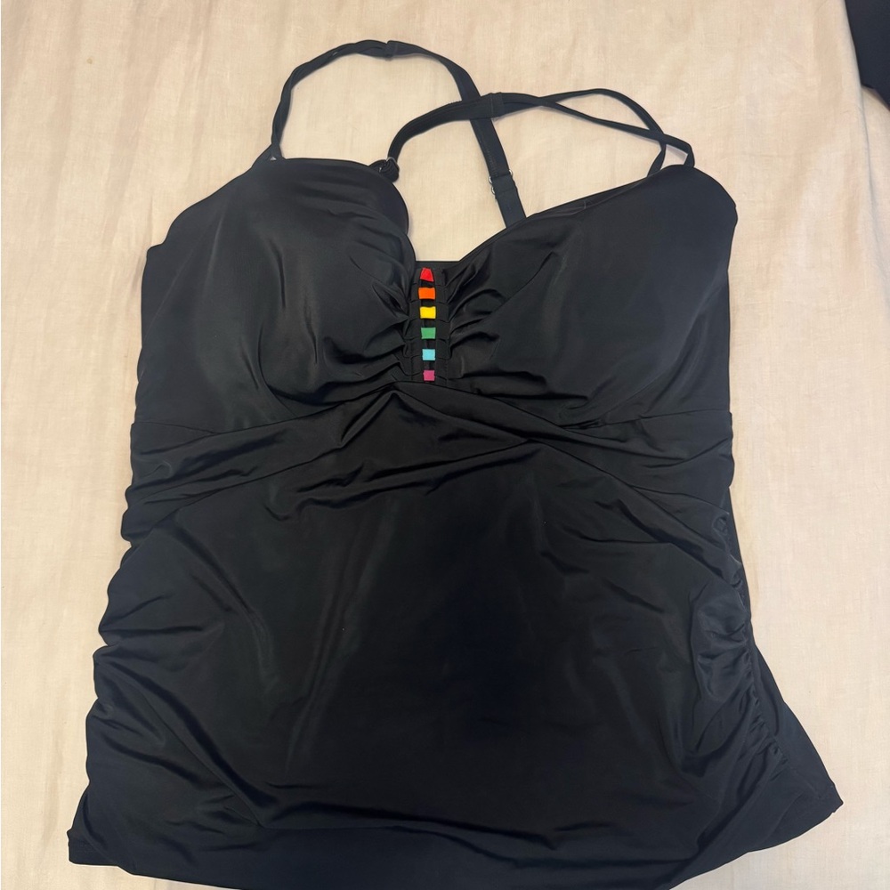 Cacique Black with Rainbow detail Swim Tankini Top. 40G